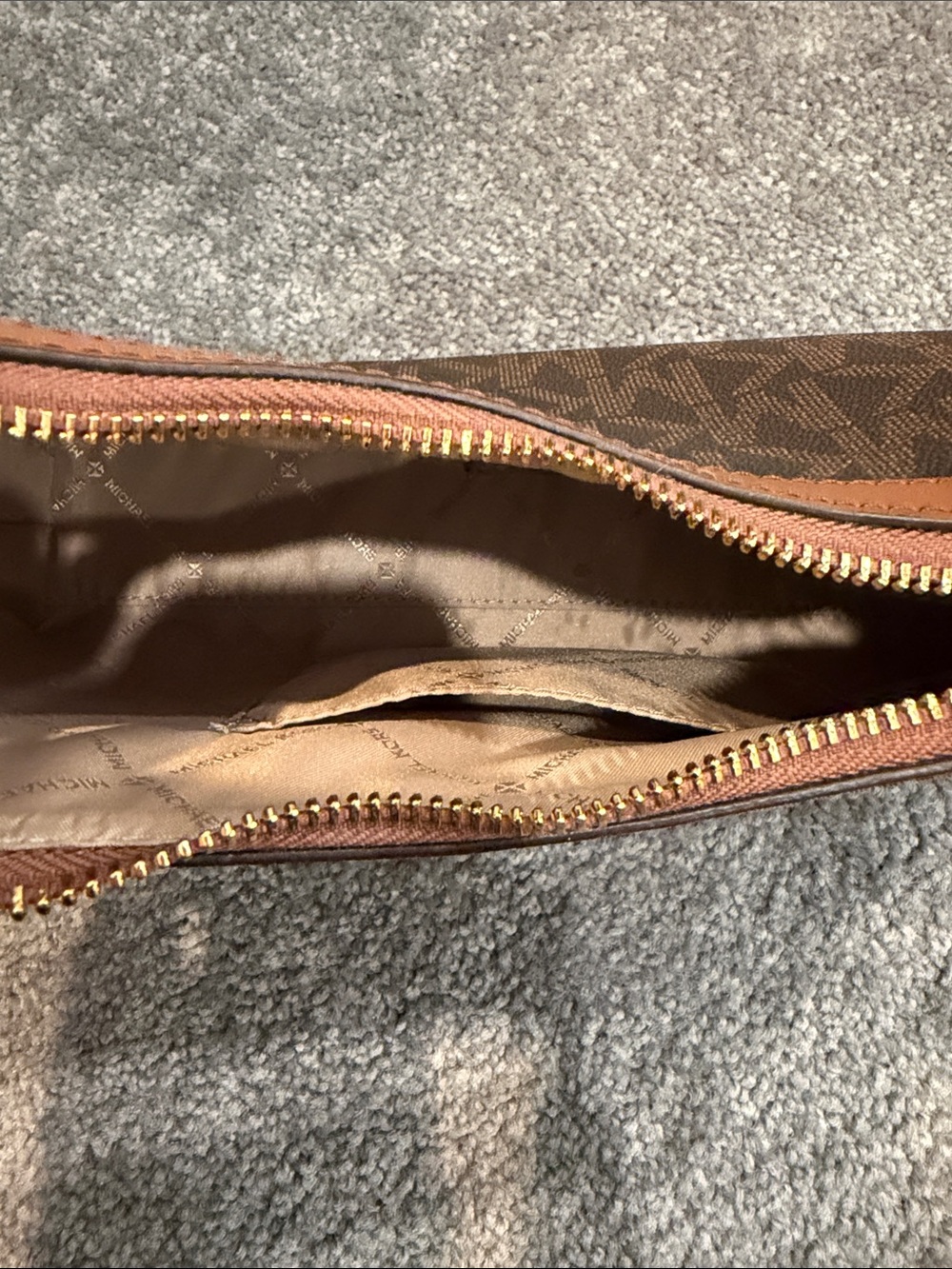 Michael Kors Brown MK Signature Shoulder Bag with Tan Trim - Picture 5 of 5